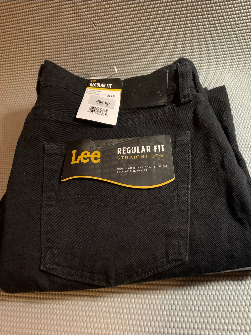 NEW Lee Black Jeans Regular Fit 34 x 32 Straight Leg 100% Cotton